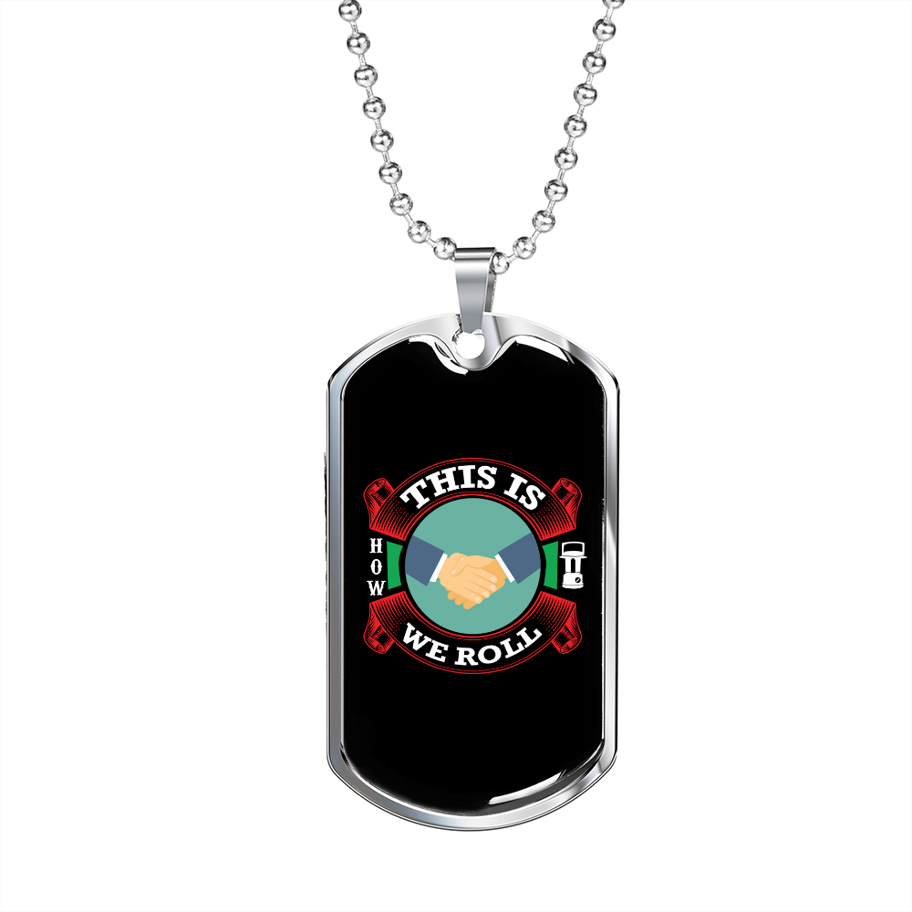 Camper Necklace This is How We Roll Shakehands Necklace Stainless Steel or 18k Gold Dog Tag 24" Chain-Express Your Love Gifts