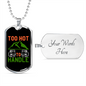 Camper Necklace Too Hot to Handle Green Mountain Necklace Stainless Steel or 18k Gold Dog Tag 24" Chain-Express Your Love Gifts