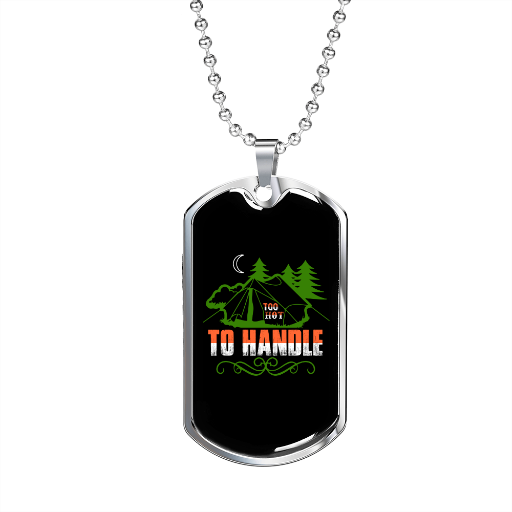 Camper Necklace Too Hot to Handle Orange Green Necklace Stainless Steel or 18k Gold Dog Tag 24" Chain-Express Your Love Gifts
