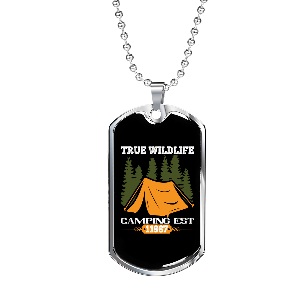 Camper Necklace True Wildlife Camping Est 11987 Tent Necklace Stainless Steel or 18k Gold Dog Tag 24" Chain-Express Your Love Gifts