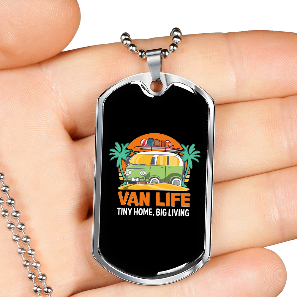 Camper Necklace Van Life Tents Necklace Stainless Steel or 18k Gold Dog Tag 24" Chain-Express Your Love Gifts