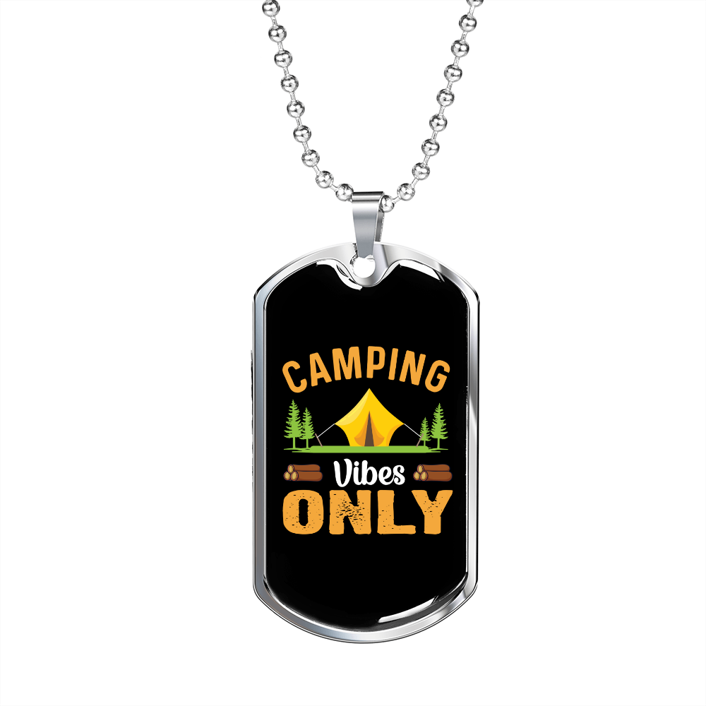 Camper Necklace Vibes Only Camping Necklace Stainless Steel or 18k Gold Dog Tag 24" Chain-Express Your Love Gifts