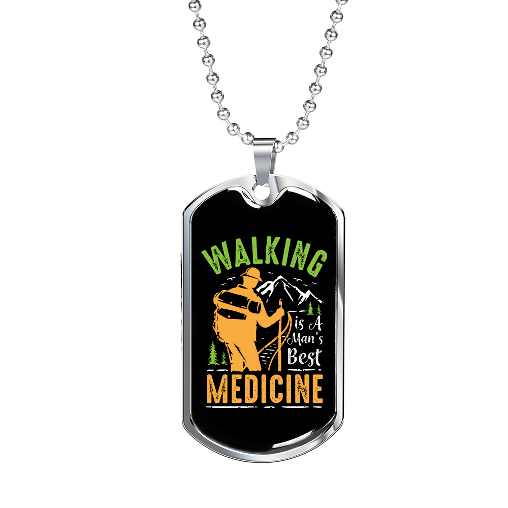 Camper Necklace Walking Medicine Orange Necklace Stainless Steel or 18k Gold Dog Tag 24" Chain-Express Your Love Gifts