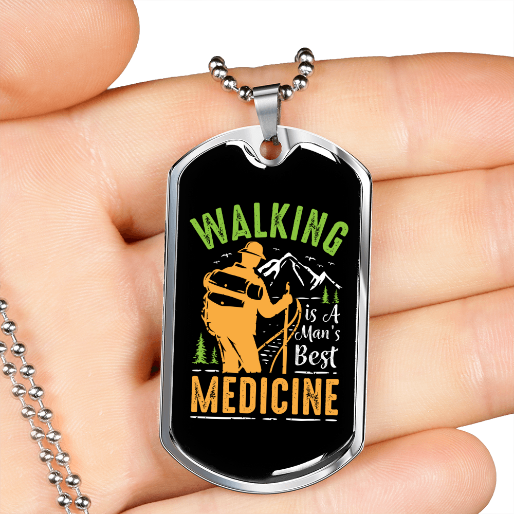 Camper Necklace Walking Medicine Orange Necklace Stainless Steel or 18k Gold Dog Tag 24" Chain-Express Your Love Gifts