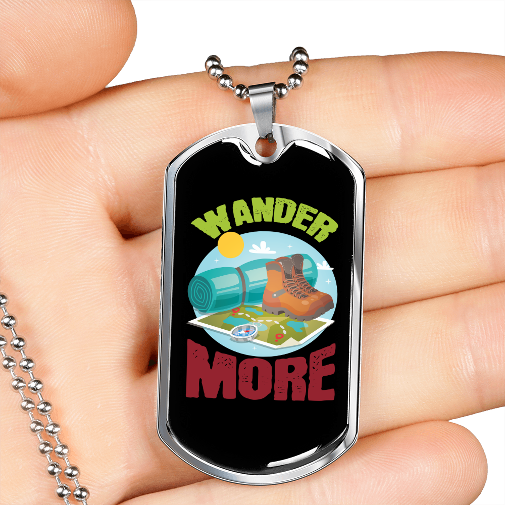 Camper Necklace Wander More Pink Necklace Stainless Steel or 18k Gold Dog Tag 24" Chain-Express Your Love Gifts