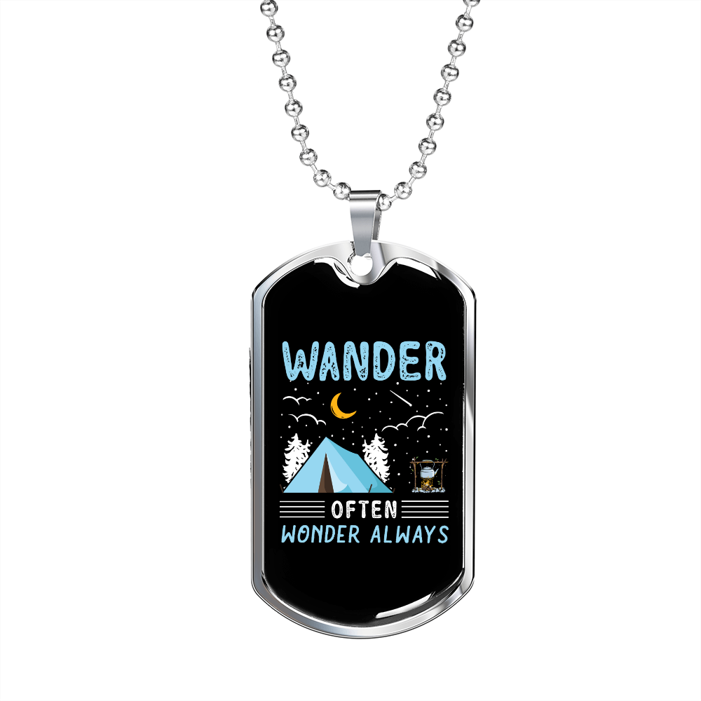 Camper Necklace Wander Often Blue Necklace Stainless Steel or 18k Gold Dog Tag 24" Chain-Express Your Love Gifts