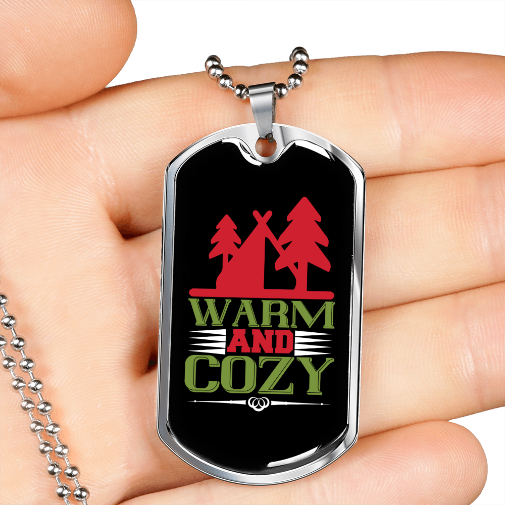 Camper Necklace Warm and Cozy Necklace Stainless Steel or 18k Gold Dog Tag 24" Chain-Express Your Love Gifts