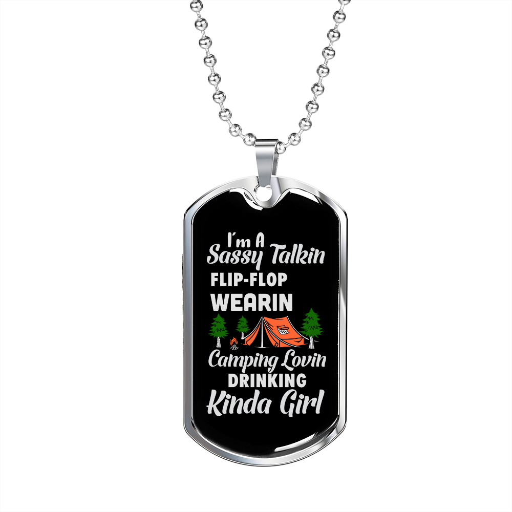 Camper Necklace Wearing Campin' Lovin' Necklace Stainless Steel or 18k Gold Dog Tag 24" Chain-Express Your Love Gifts
