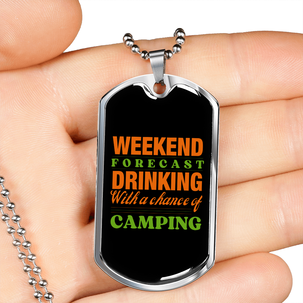 Camper Necklace Weekend Drinking Camping Necklace Stainless Steel or 18k Gold Dog Tag 24" Chain-Express Your Love Gifts
