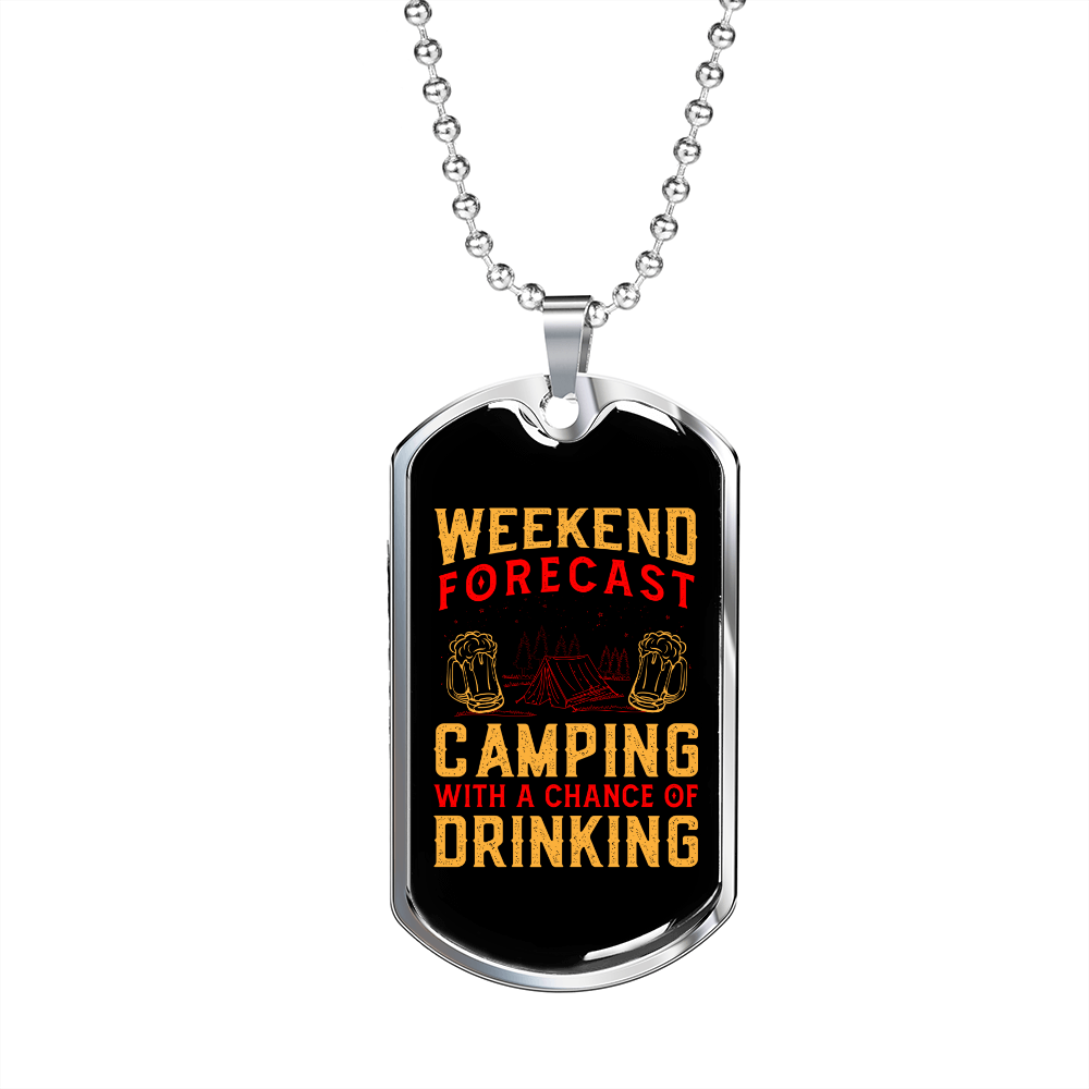 Camper Necklace Weekend Forecast Camping Necklace Stainless Steel or 18k Gold Dog Tag 24" Chain-Express Your Love Gifts
