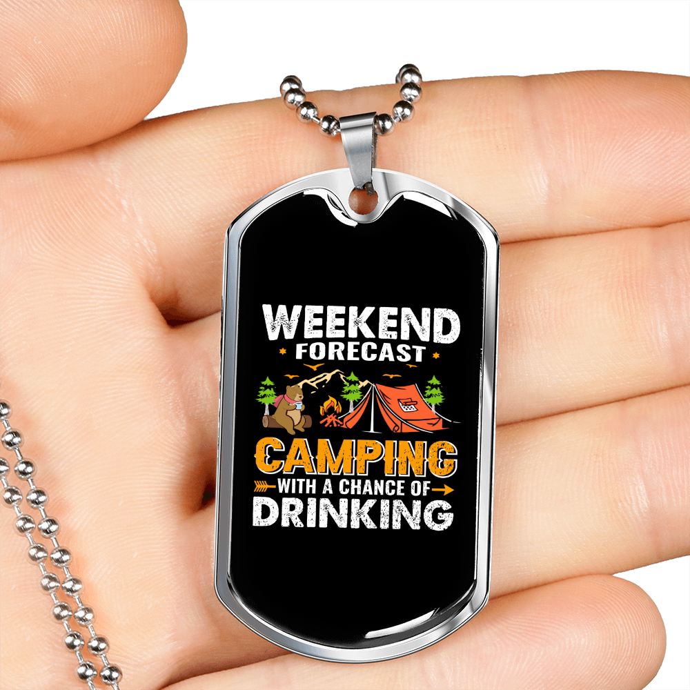 Camper Necklace Weekend Forecast Camping Necklace Stainless Steel or 18k Gold Dog Tag 24" Chain-Express Your Love Gifts