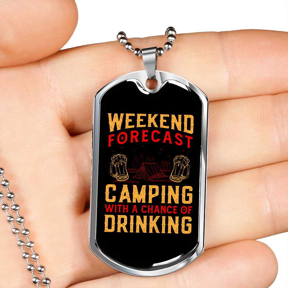 Camper Necklace Weekend Forecast Camping Necklace Stainless Steel or 18k Gold Dog Tag 24" Chain-Express Your Love Gifts