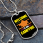 Camper Necklace Welcome to Our Campfire Orange Tent Necklace Stainless Steel or 18k Gold Dog Tag 24" Chain-Express Your Love Gifts