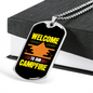 Camper Necklace Welcome to Our Campfire Orange Tent Necklace Stainless Steel or 18k Gold Dog Tag 24" Chain-Express Your Love Gifts