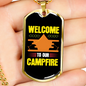 Camper Necklace Welcome to Our Campfire Orange Tent Necklace Stainless Steel or 18k Gold Dog Tag 24" Chain-Express Your Love Gifts