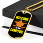 Camper Necklace Welcome to Our Campfire Orange Tent Necklace Stainless Steel or 18k Gold Dog Tag 24" Chain-Express Your Love Gifts