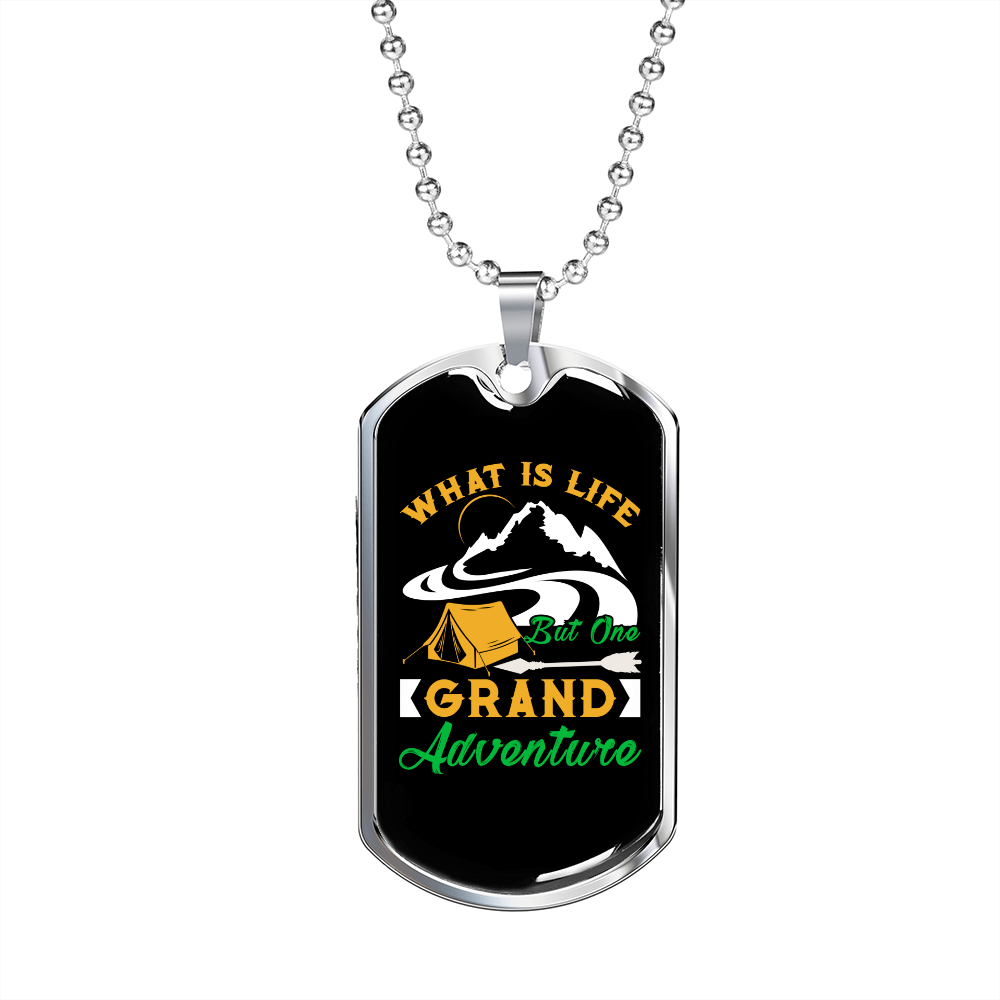 Camper Necklace What Is Life Necklace Stainless Steel or 18k Gold Dog Tag 24" Chain-Express Your Love Gifts