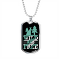 Camper Necklace Wild and Free Green Necklace Stainless Steel or 18k Gold Dog Tag 24" Chain-Express Your Love Gifts