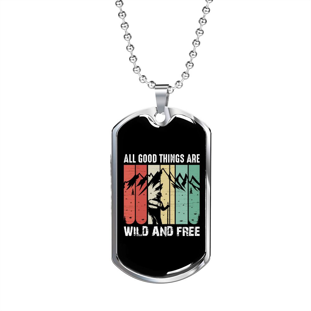 Camper Necklace Wild And Free Necklace Stainless Steel or 18k Gold Dog Tag 24" Chain-Express Your Love Gifts