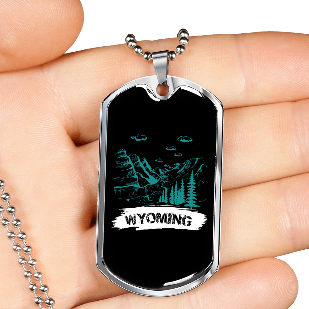 Camper Necklace Wyoming Necklace Stainless Steel or 18k Gold Dog Tag 24" Chain-Express Your Love Gifts