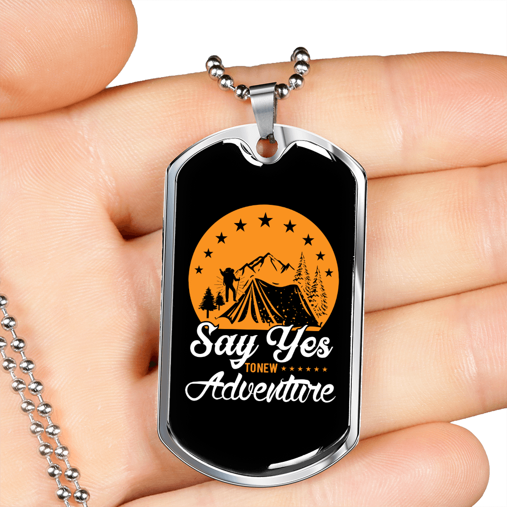 Camper Necklace Yes They Adventure Necklace Stainless Steel or 18k Gold Dog Tag 24" Chain-Express Your Love Gifts
