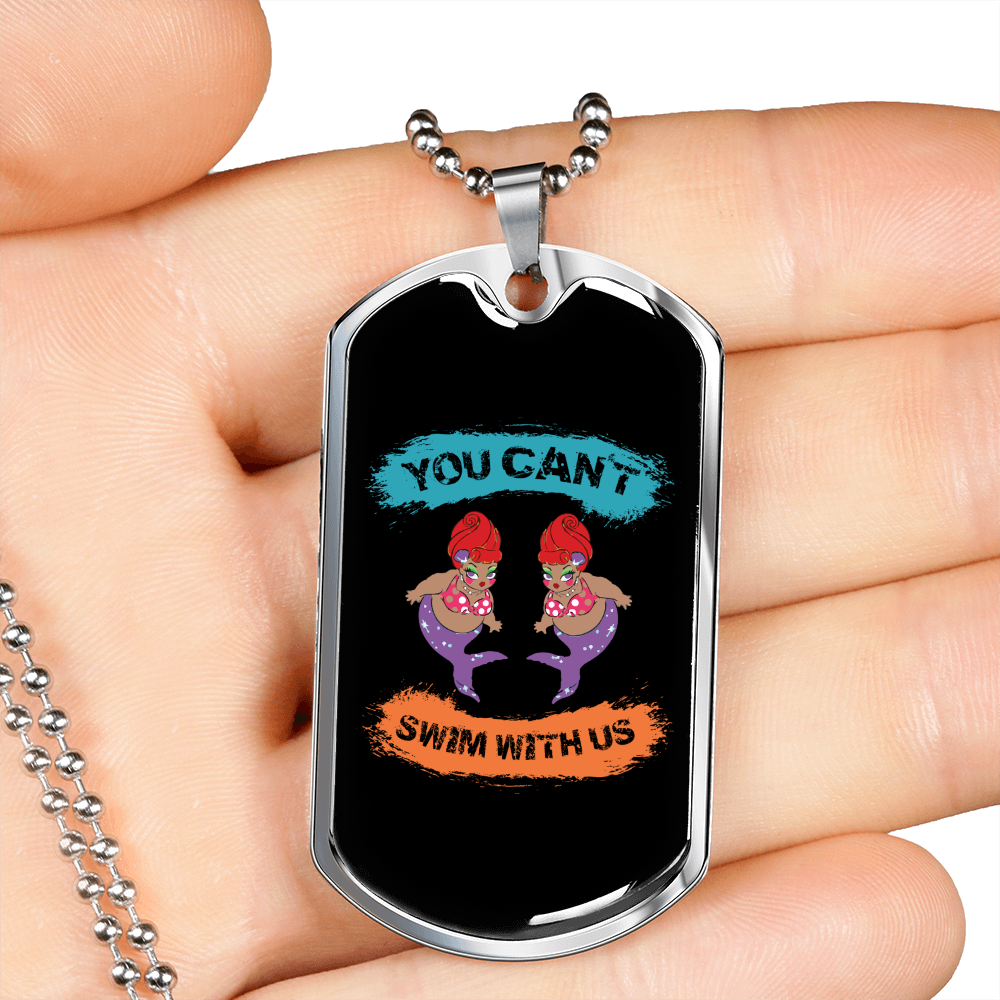 Camper Necklace You Can't Swim Necklace Stainless Steel or 18k Gold Dog Tag 24" Chain-Express Your Love Gifts
