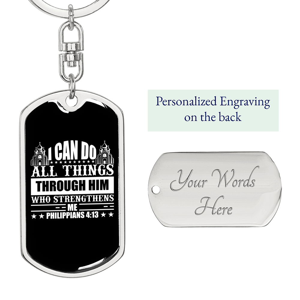 Can Do All Things Philippians 4:13 Keychain Stainless Steel or 18k Gold Dog Tag Keyring-Express Your Love Gifts