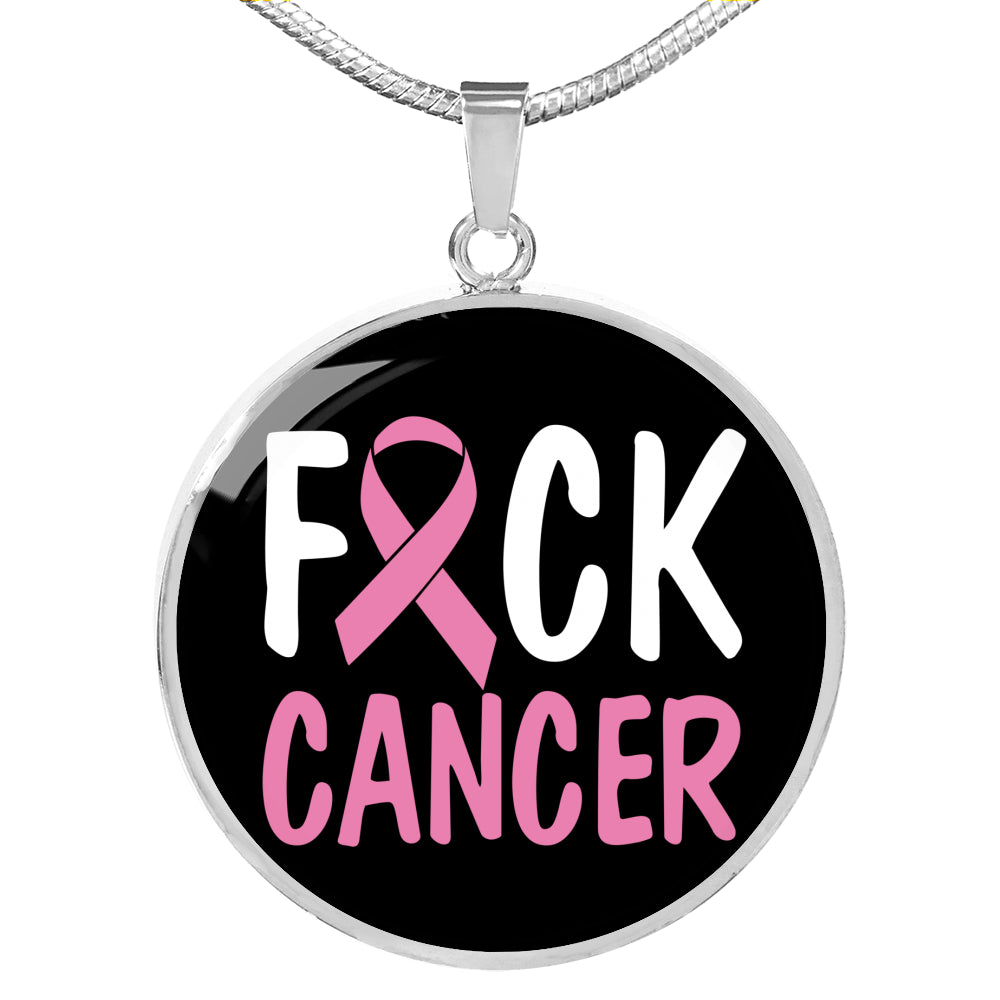 Cancer AwAreness Necklace F-Cancer Necklace Stainless Steel or 18k Gold Circle Pendant 18-22"-Express Your Love Gifts