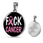 Cancer AwAreness Necklace F-Cancer Necklace Stainless Steel or 18k Gold Circle Pendant 18-22"-Express Your Love Gifts
