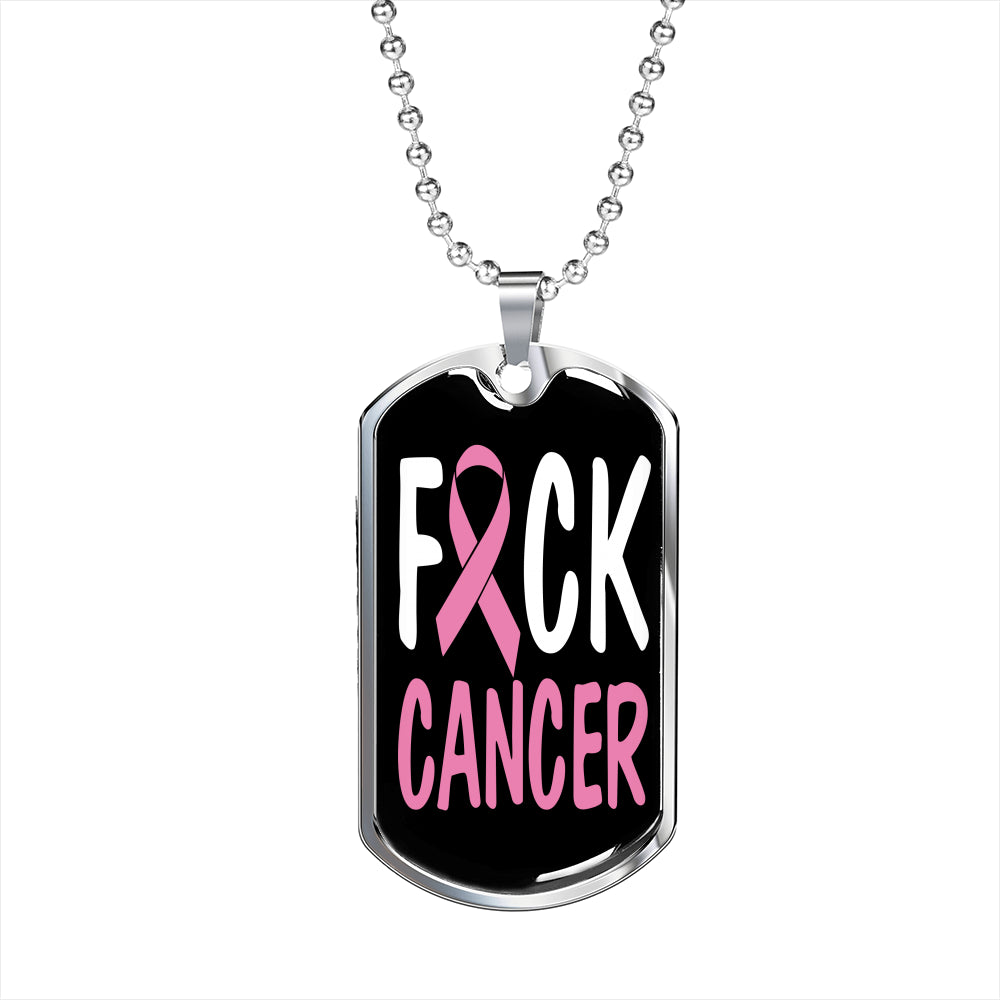 Cancer AwAreness Necklace F-Cancer Necklace Stainless Steel or 18k Gold Dog Tag 24" Chain-Express Your Love Gifts