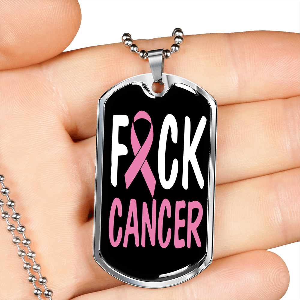 Cancer AwAreness Necklace F-Cancer Necklace Stainless Steel or 18k Gold Dog Tag 24" Chain-Express Your Love Gifts