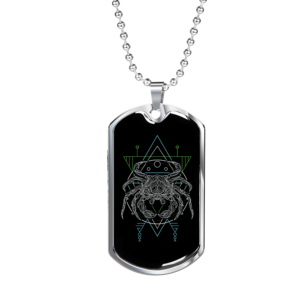 Cancer Black Zodiac Necklace Stainless Steel or 18k Gold Dog Tag 24" Chain-Express Your Love Gifts