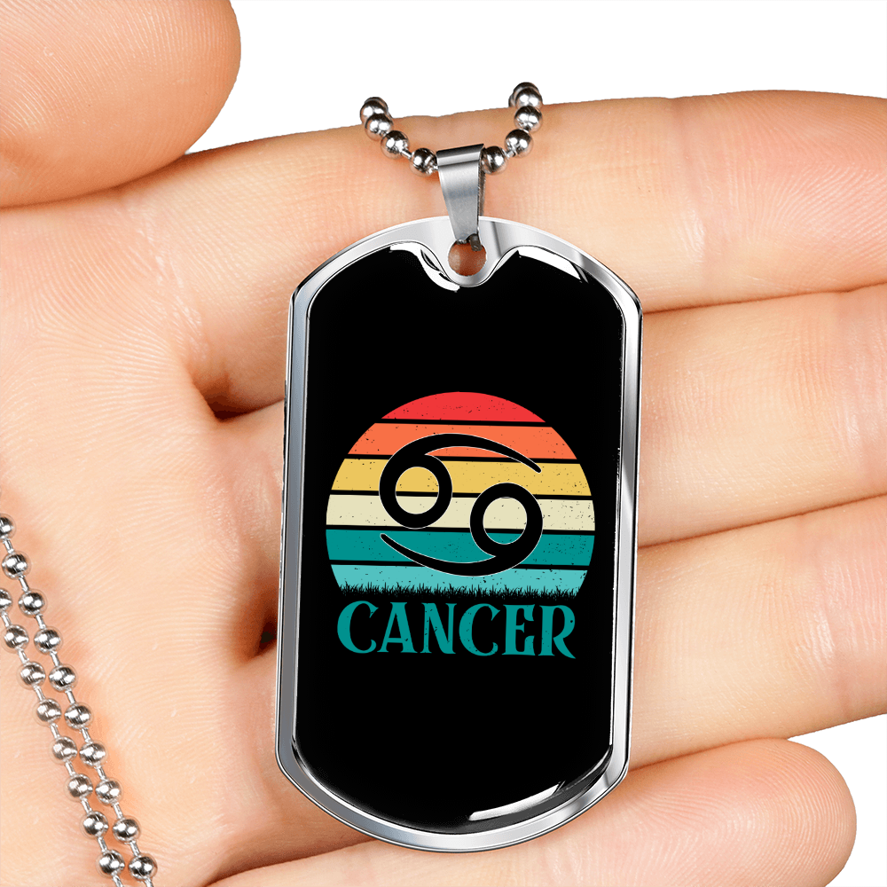 Cancer Colors Zodiac Necklace Stainless Steel or 18k Gold Dog Tag 24" Chain-Express Your Love Gifts