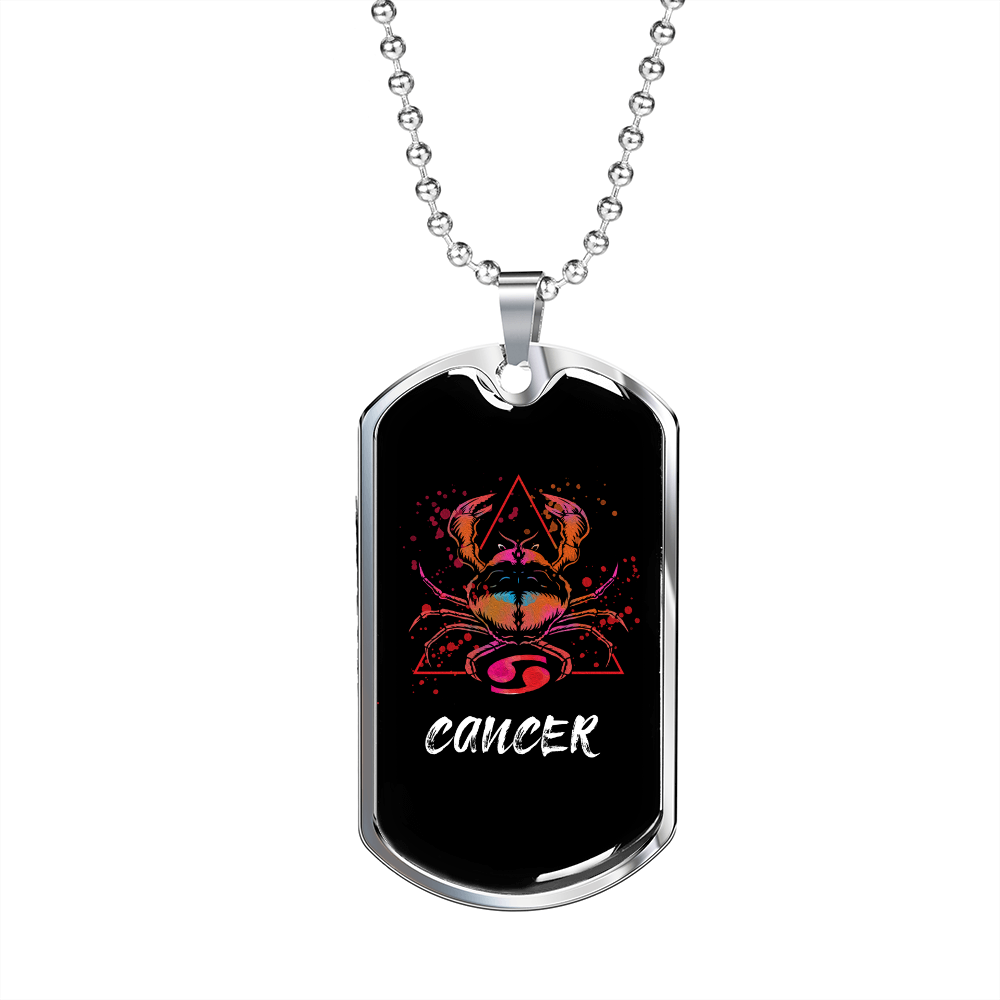 Cancer Crab Zodiac Necklace Stainless Steel or 18k Gold Dog Tag 24" Chain-Express Your Love Gifts