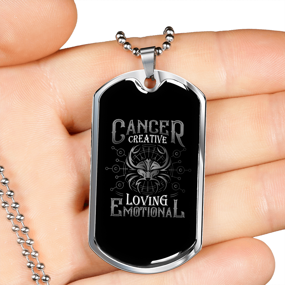 Cancer Creative Zodiac Necklace Stainless Steel or 18k Gold Dog Tag 24" Chain-Express Your Love Gifts