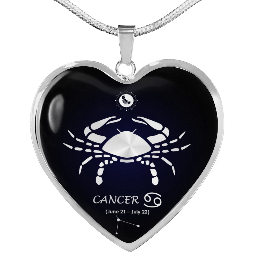 Cancer Horoscope Zodiac Necklace Stainless Steel or 18k Gold Heart 18-22"-Express Your Love Gifts
