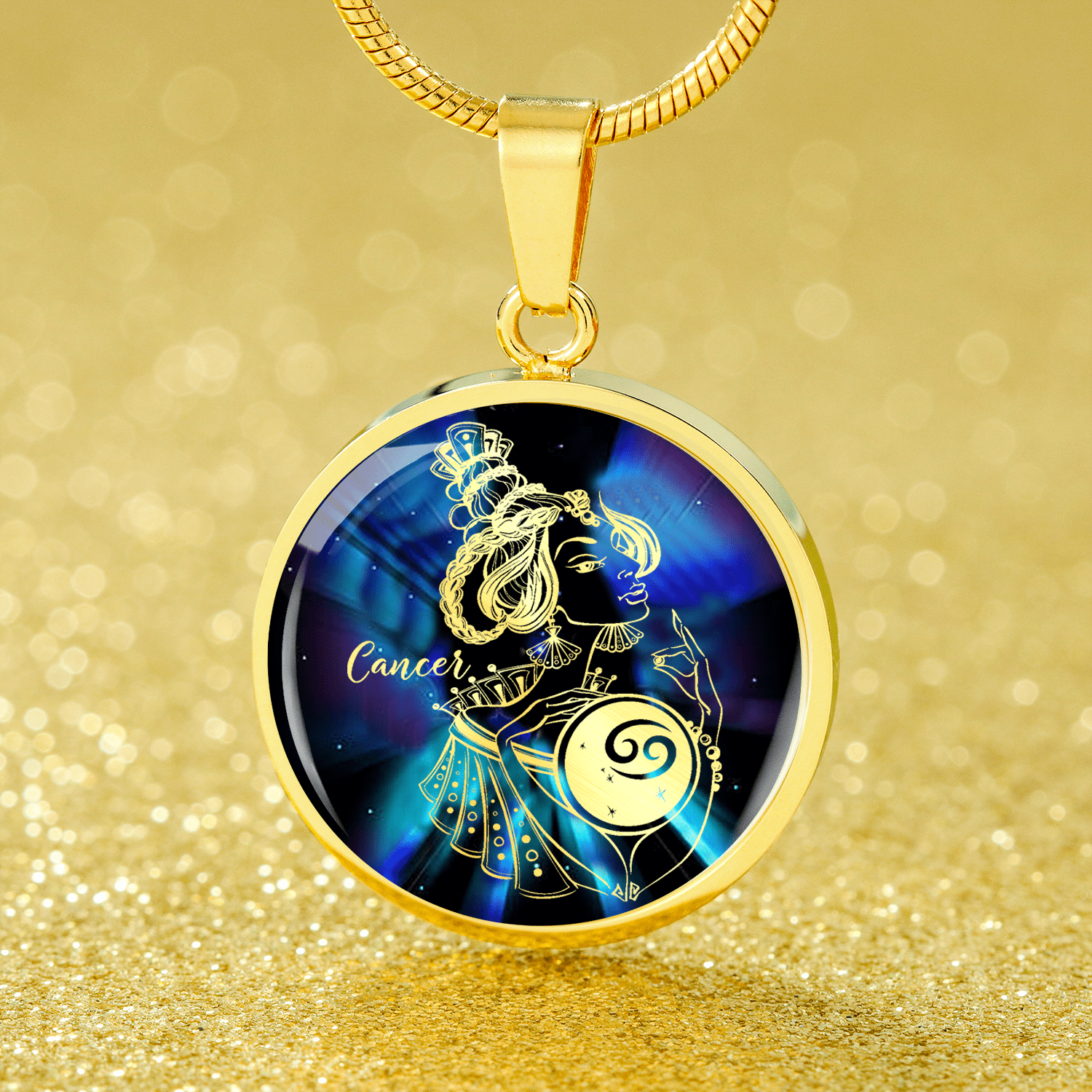Cancer Purple Galaxy Zodiac Necklace Stainless Steel or 18k Gold Circle Pendant - Express Your Love Gifts