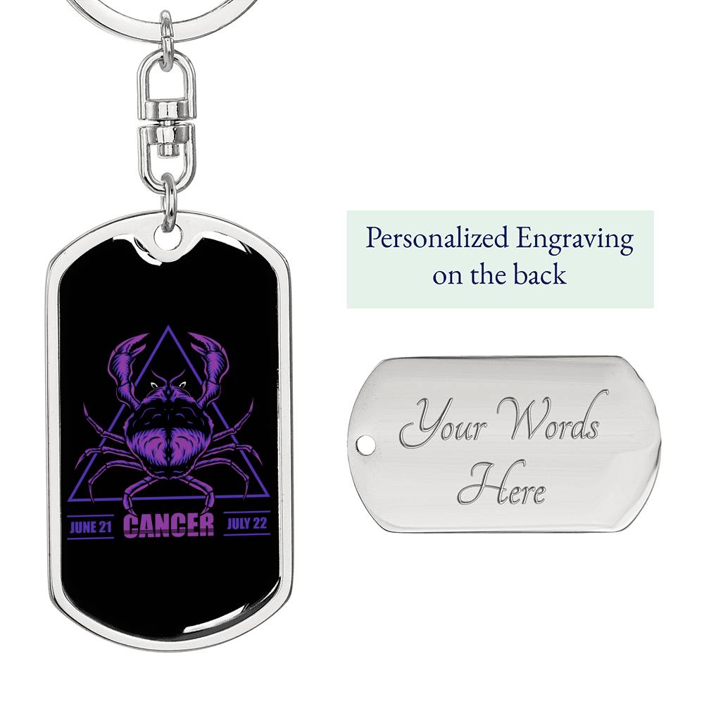 Cancer Zodiac Dog Tag Keychain Stainless Steel or 18k Gold-Express Your Love Gifts