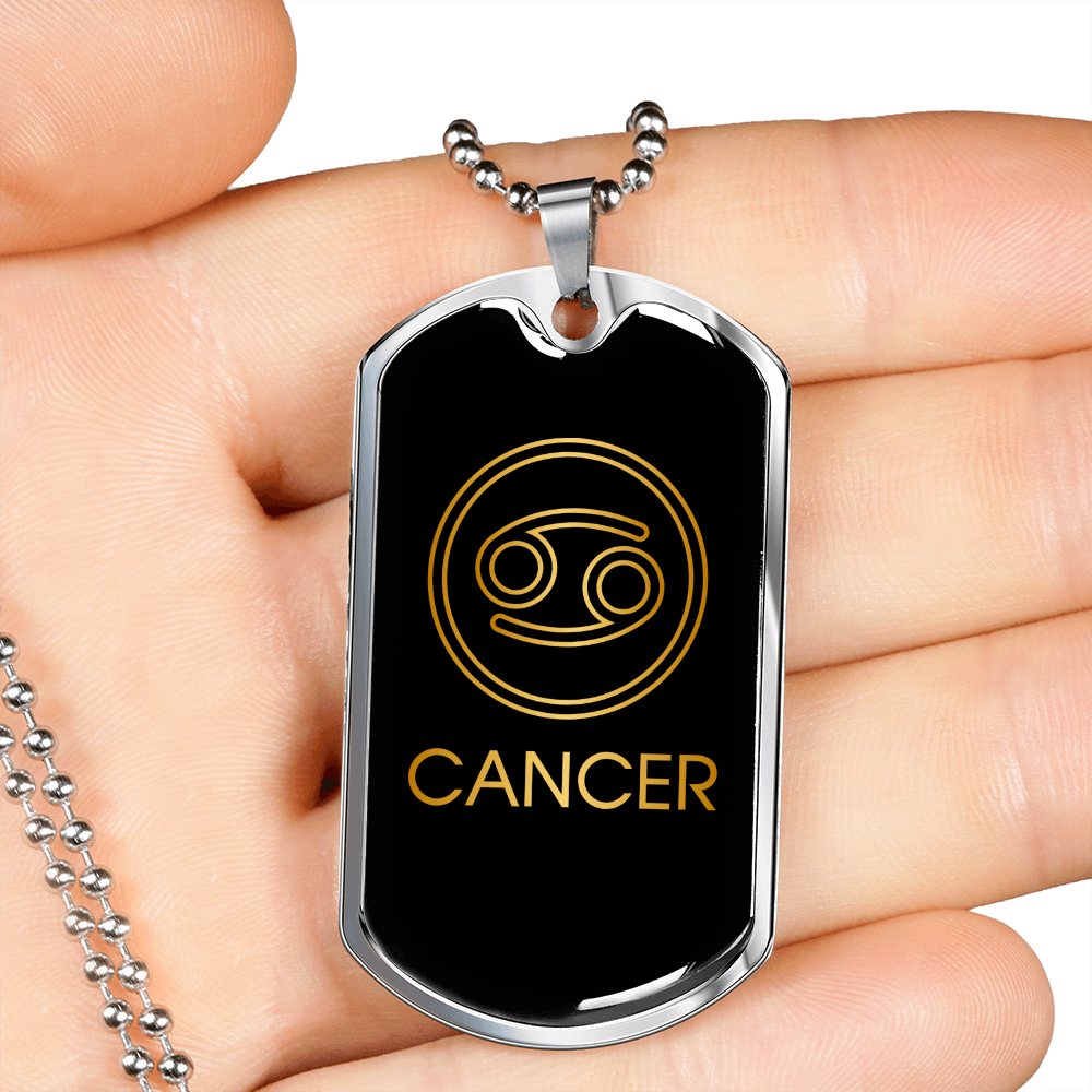 Cancer Zodiac Necklace Stainless Steel or 18k Gold Dog Tag 24" Chain-Express Your Love Gifts