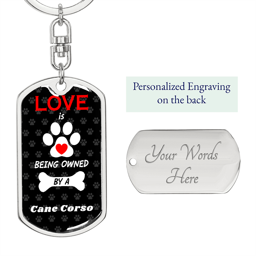 Cane Corso Keychain Stainless Steel or 18k Gold Dog Tag Keyring-Express Your Love Gifts