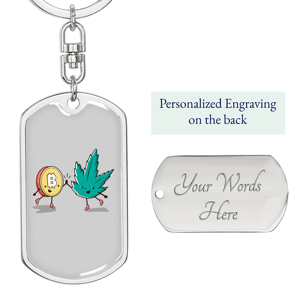 Cannabitcoin Crypto Keychain Stainless Steel or 18k Gold Dog Tag Keyring-Express Your Love Gifts