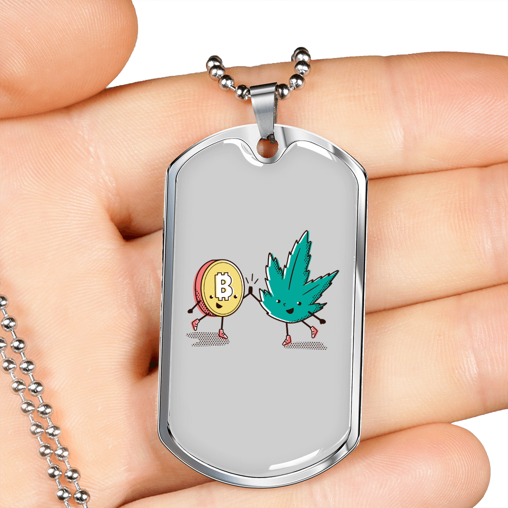 Cannabitcoin Crypto Necklace Stainless Steel or 18k Gold Dog Tag 24" Chain-Express Your Love Gifts