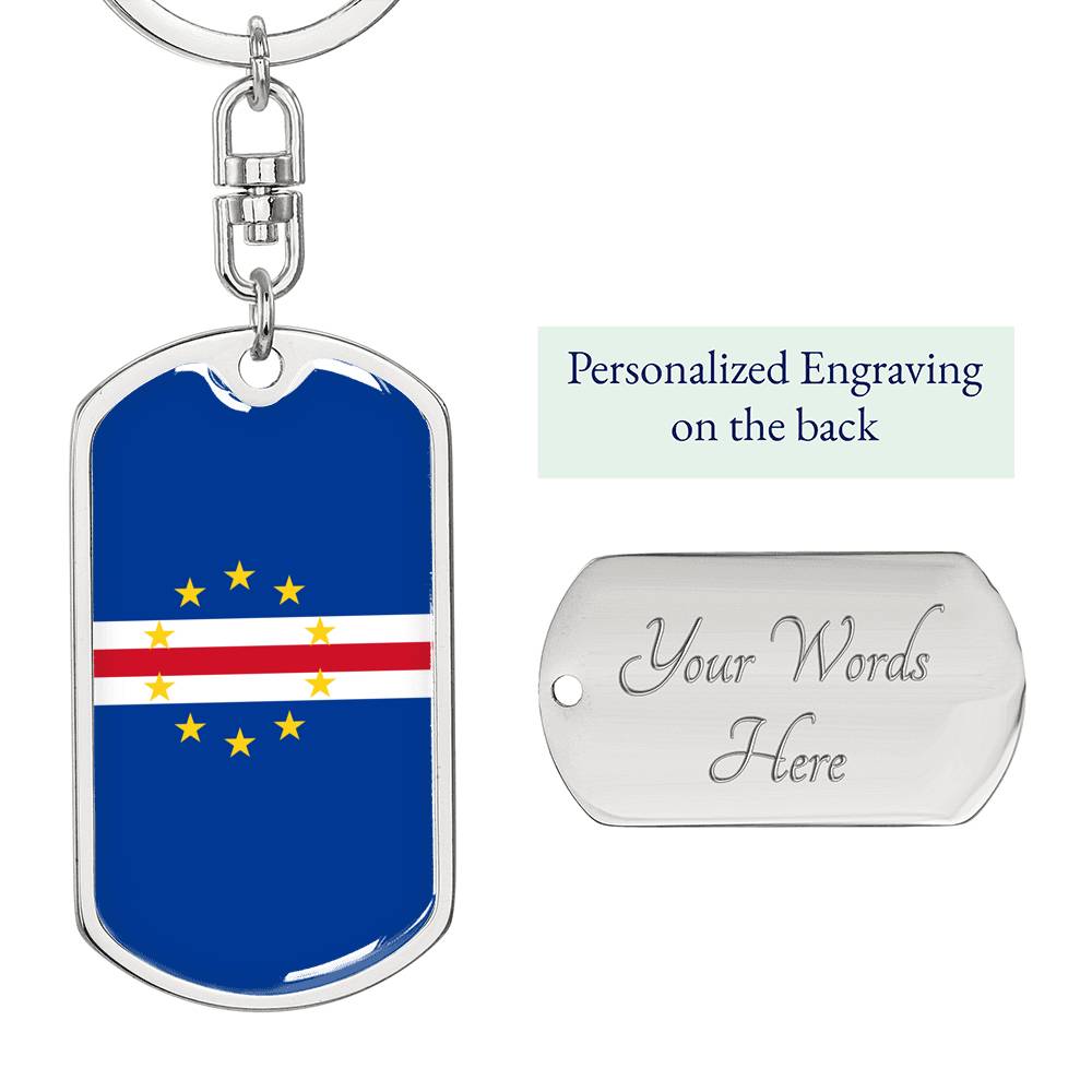 Cape Verde Flag Keychain Dog Tag Stainless Steel or 18k Gold-Express Your Love Gifts