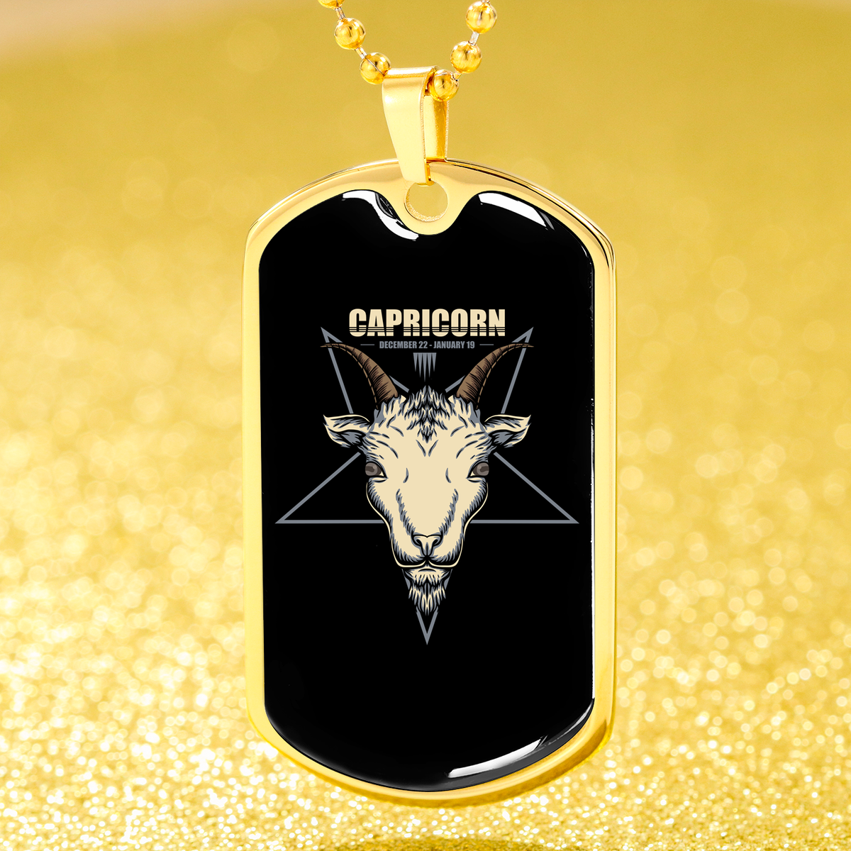 Capricorn Dog Tag Astrology Zodiac Sign Stainless Steel or 18k Gold 24" Chain-Express Your Love Gifts