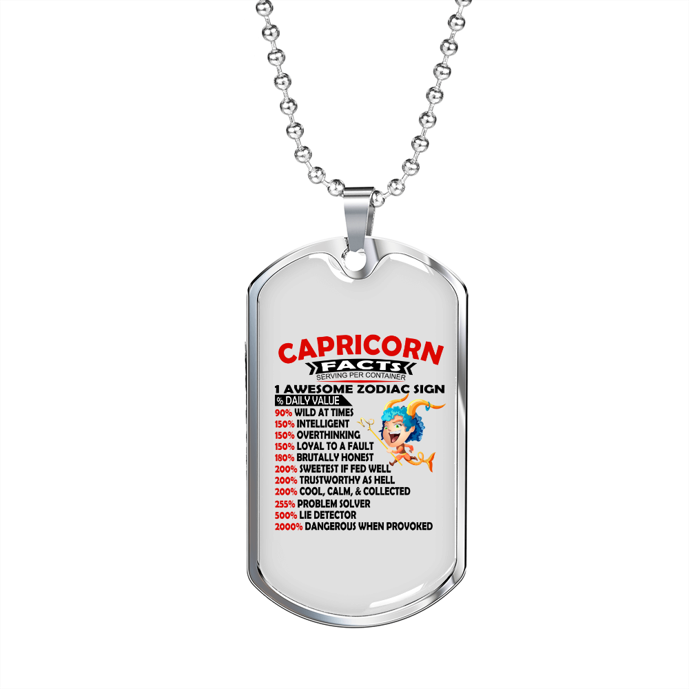 Capricorn Facts Black Zodiac Necklace Stainless Steel or 18k Gold Dog Tag 24" Chain-Express Your Love Gifts