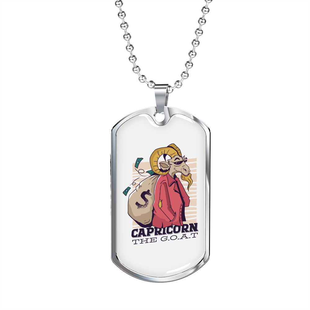 Capricorn Goat Carrying Money Zodiac Necklace Stainless Steel or 18k Gold Dog Tag 24" Chain-Express Your Love Gifts
