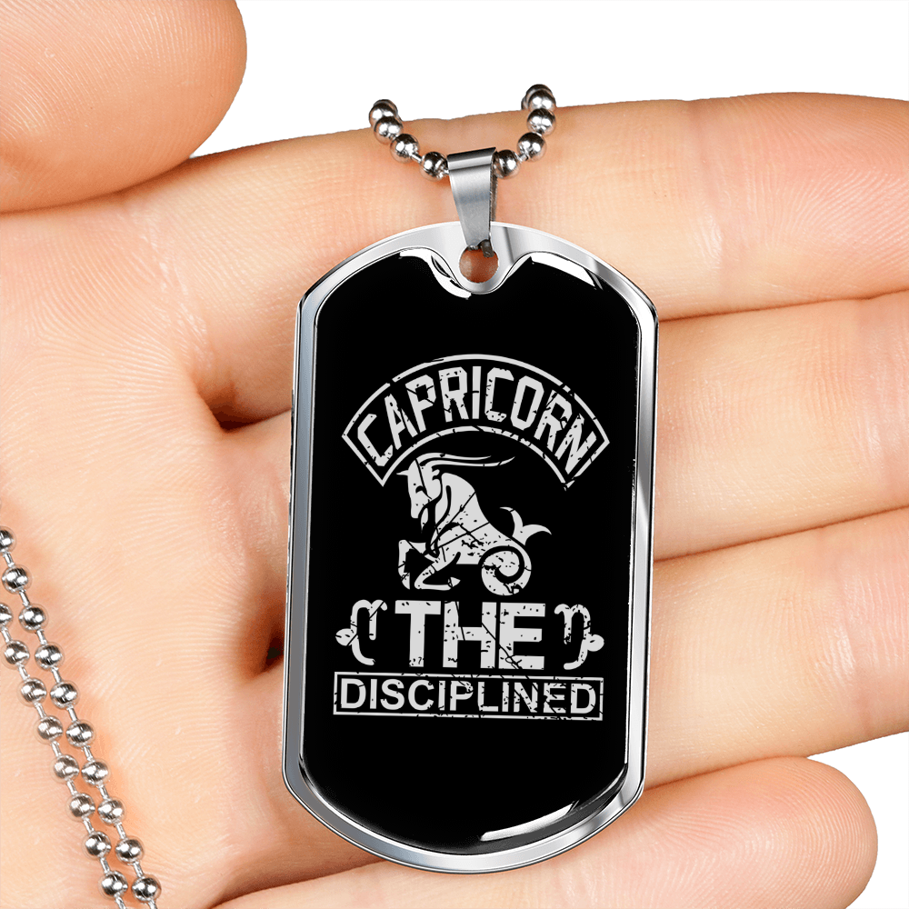 Capricorn The Disciplined Zodiac Necklace Stainless Steel or 18k Gold Dog Tag 24" Chain-Express Your Love Gifts