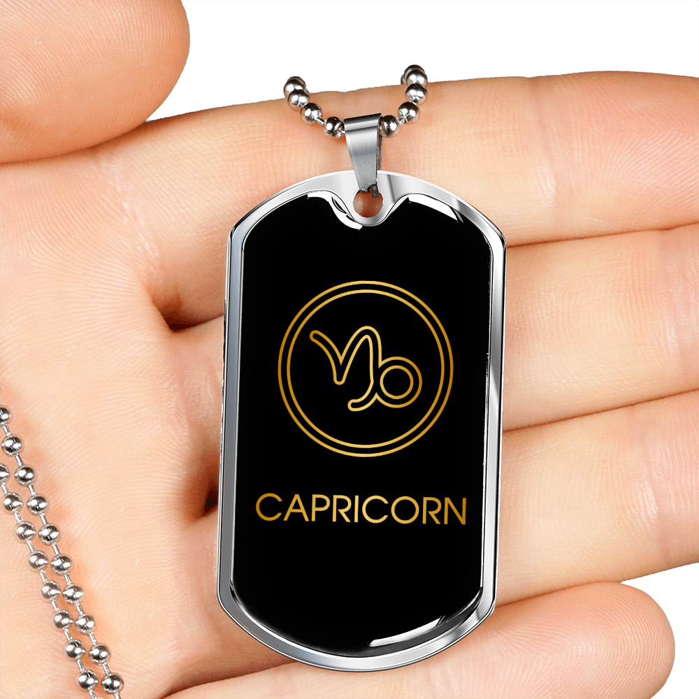 Capricorn Zodiac Necklace Stainless Steel or 18k Gold Dog Tag 24" Chain-Express Your Love Gifts