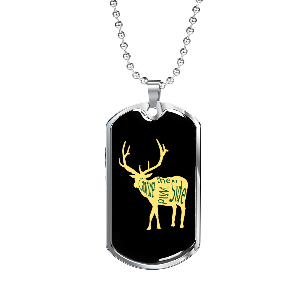 Capture The Wild Side Necklace Stainless Steel or 18k Gold Dog Tag 24"-Express Your Love Gifts