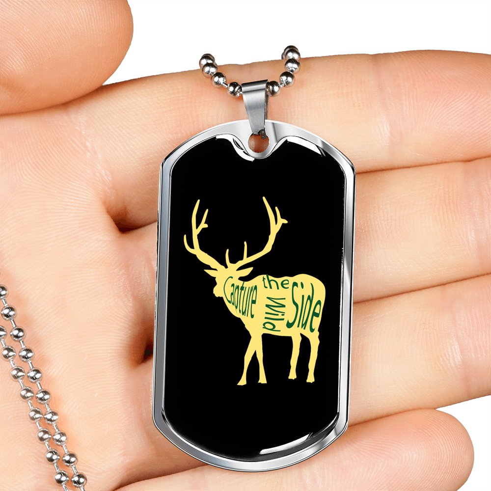 Capture The Wild Side Necklace Stainless Steel or 18k Gold Dog Tag 24"-Express Your Love Gifts
